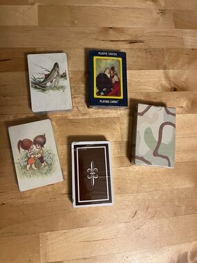 Vintage Plastic Coated Playing Cards - 5 decks